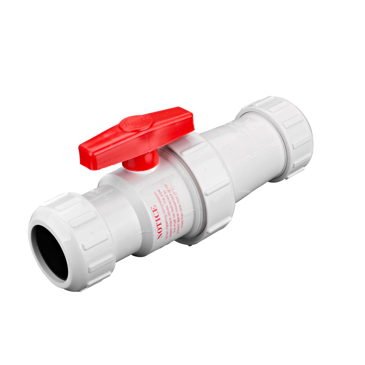 Inlet end of the NDS White 1-1/2 in, IPS UC X UC Checkmate PVC Swing Check and Ball Valve Combination (NDS 2200-15UC)