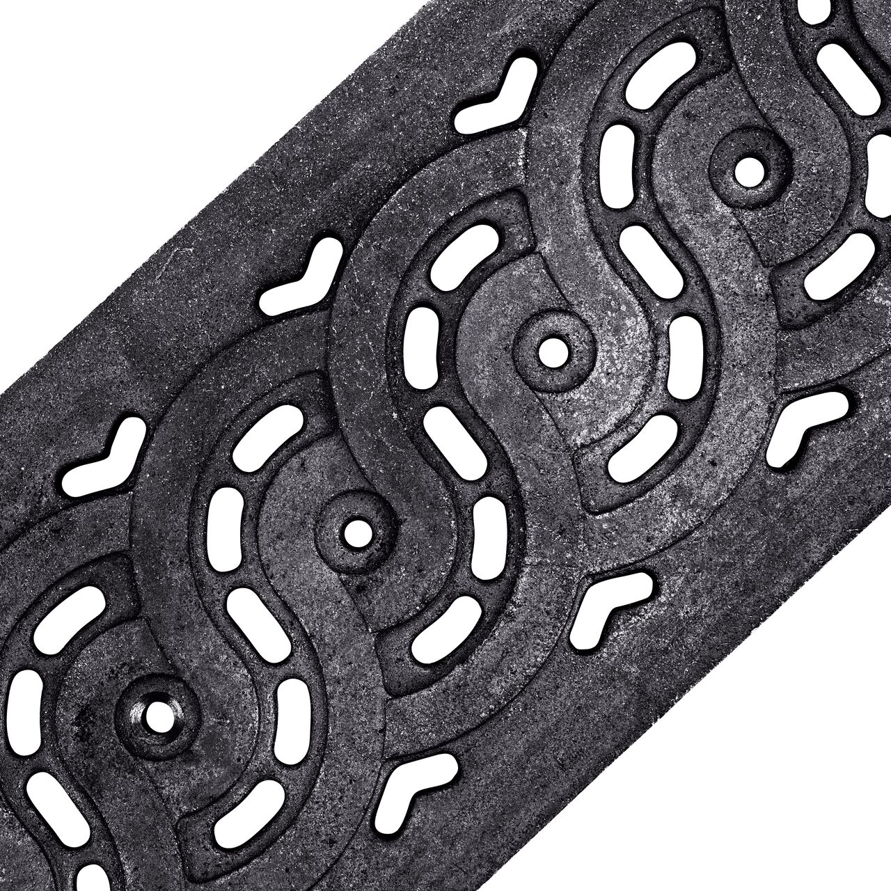Angled View of the ductile iron Dura Slope™ Channel Drain Grate (NDS DS-601) decorative weave design