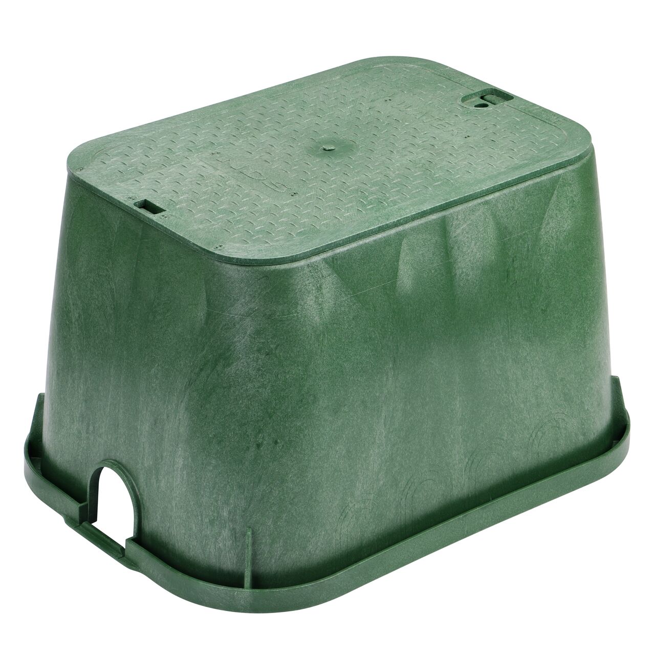 The NDS 14 X 19 in. Rectangular Standard Series Valve Box and Cover is a 12 in. high Green Box and Green Cover with Irrigation Control Valve markings on the overlapping lid (NDS 114BCW) and protects underground irrigation and sprinkler system components and keeps them out of sight
