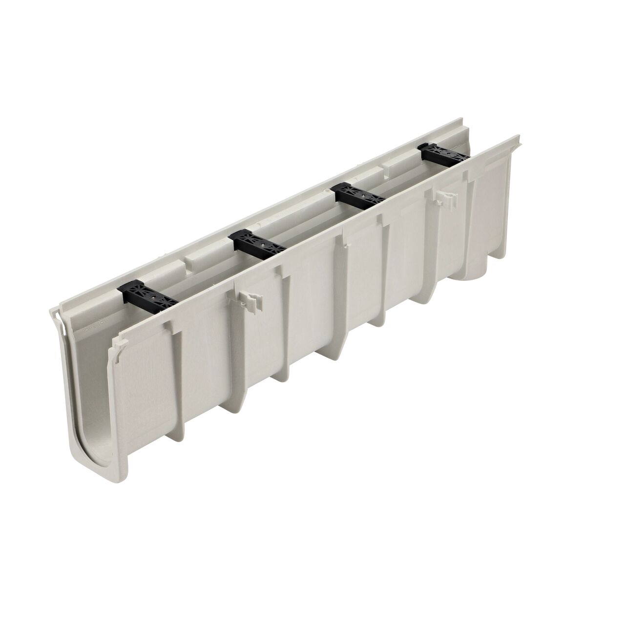 Dura Slope Channel Drain is 11.39 in. to 11.72 in. Deep, with groove joints facing camera (NDS DS-113)