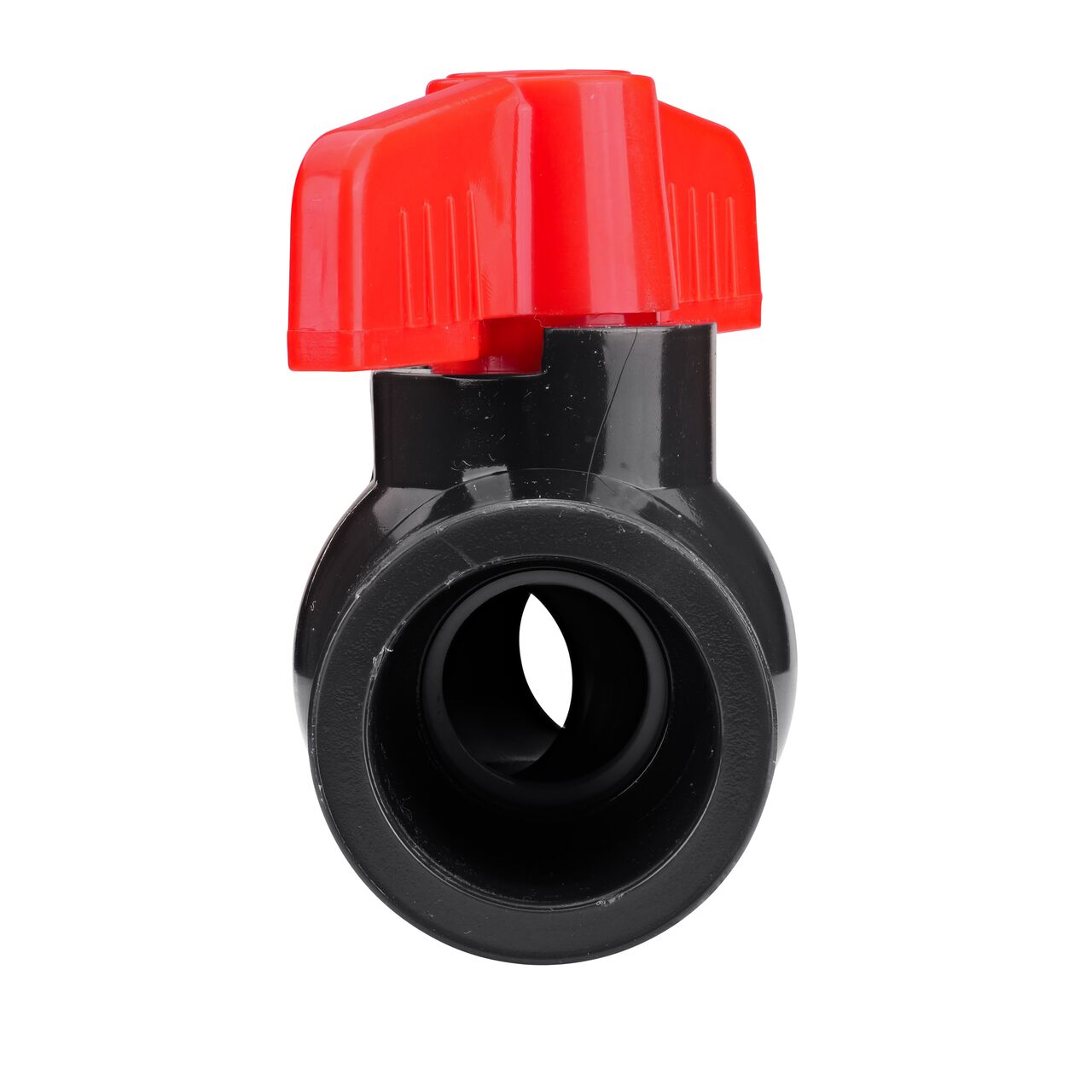 Rotate the handle to easily open or close the valve ball that controls water flow on the NDS 3/4 in. PVC IPS Ball Valve (NDS E1610-07)