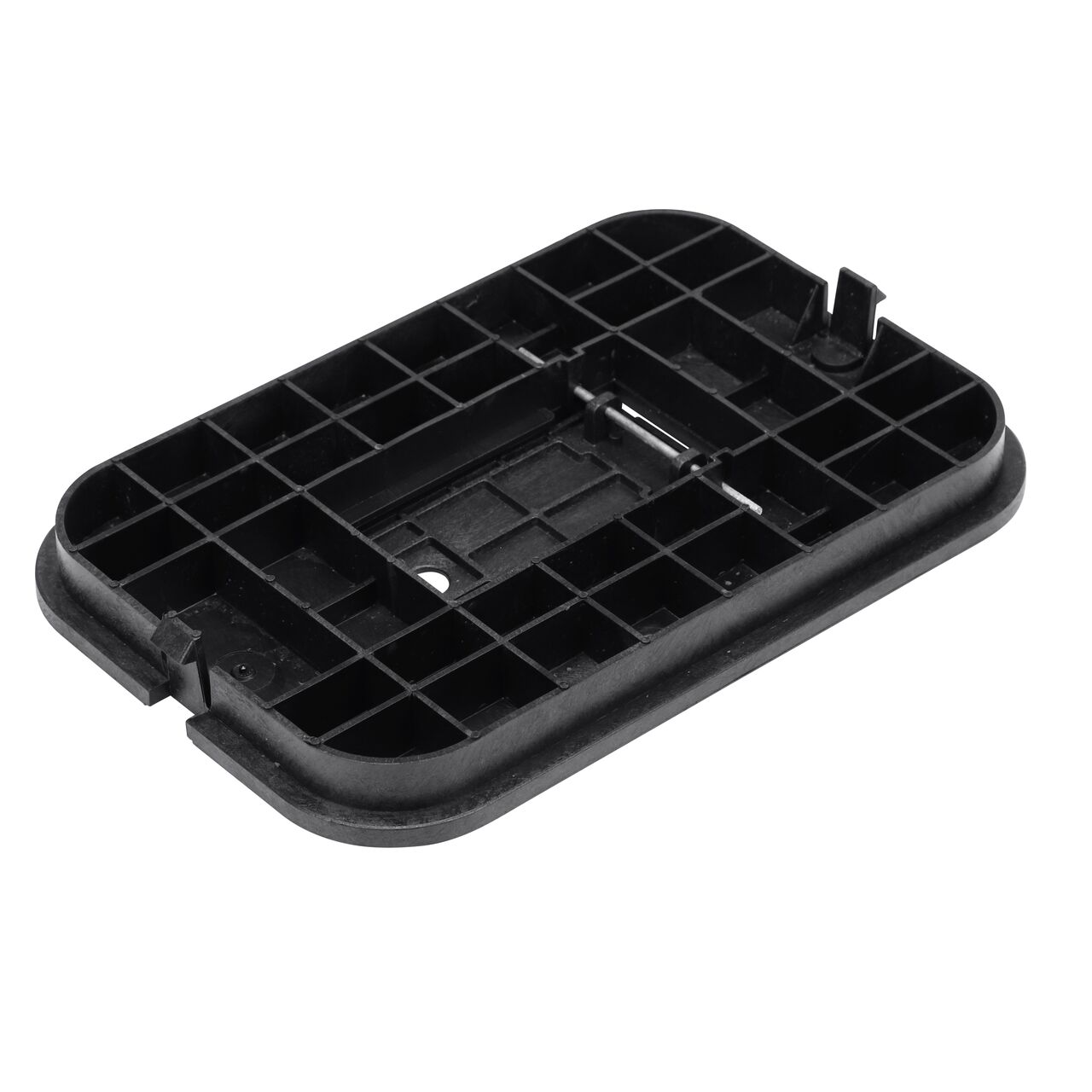 Bottom view of the reinforced ribs on the NDS 14 in. X 19 in. Black Water Meter Overlapping Cover (NDS D1200-OLRBL) that fits the NDS 14 in. X 19 in. Standard Series Meter Box