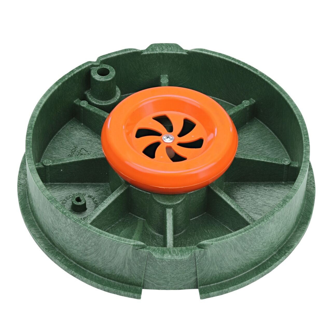 The 101.4 kHz frequency electronic marker disc comes installed on the underside of the Green Telecom cover (NDS 311BCBT-M) for the NDS 10 in. Round Pro-Spec® Series Telecom box and helps to locate boxes buried underground when using a marker locator