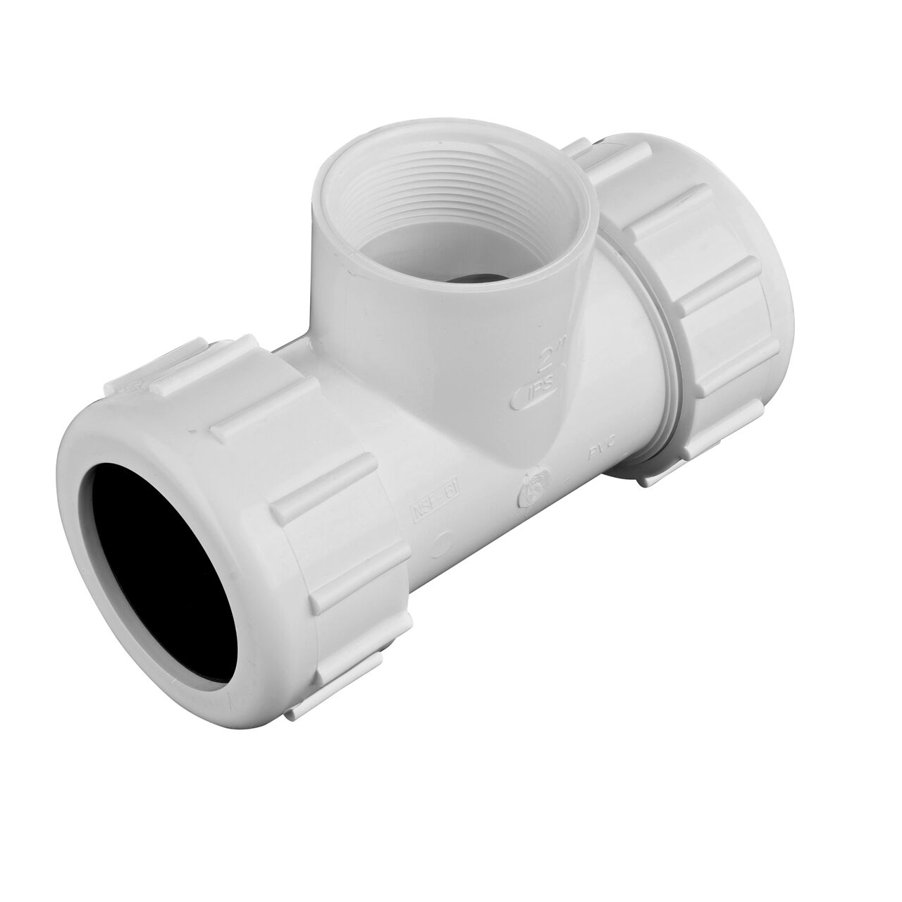 The NDS 2 in. IPS UC X FPT Compression Tee forms a "T" intersection from one pipeline and create a lateral branch in your flow system (NDS CPT-2000-T)