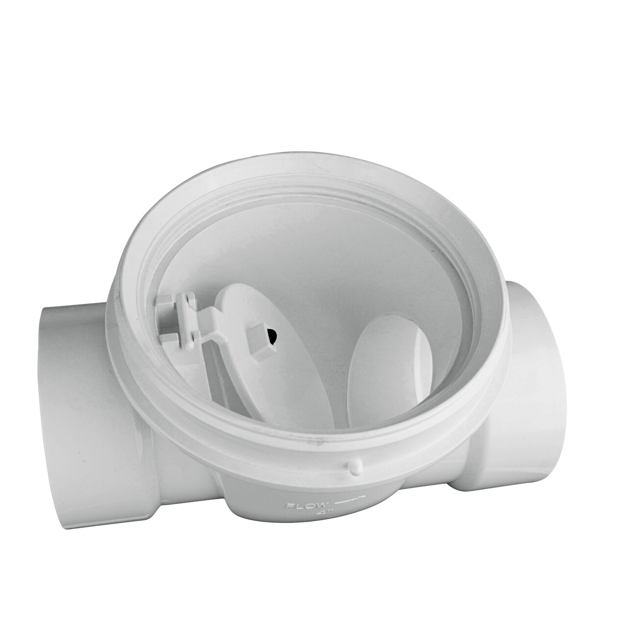 The flapper closed inside of the NDS White 4 in. PVC Backwater Valve (NDS 475P) controls the flow of water