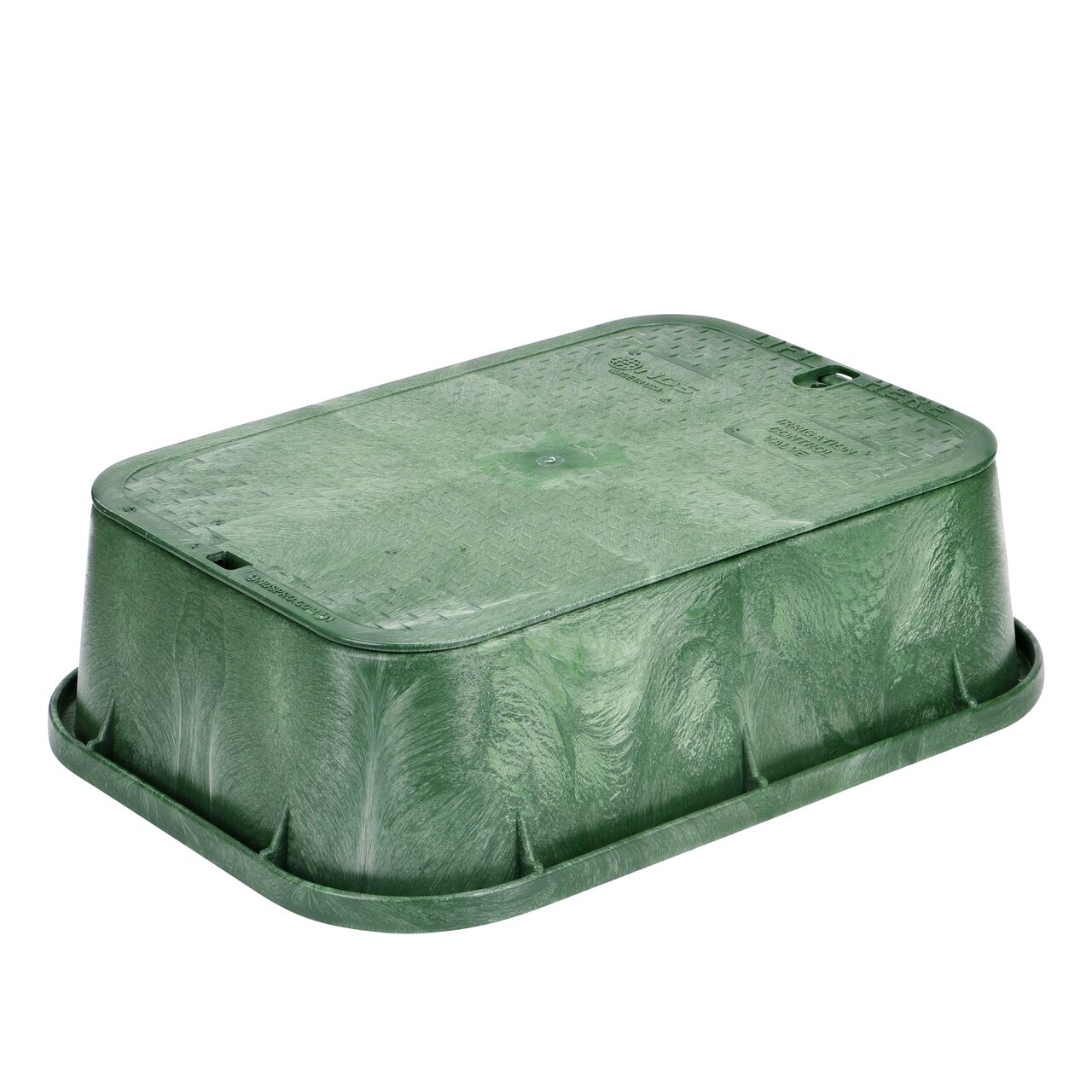 The NDS 13 in. X 20 in. Rectangular Standard Series Jumbo Valve Box Extension and Cover is a 6-1/2 in. high Green Box and Green Irrigation Control Valve Cover with Irrigation Control Valve markings on the overlapping lid (NDS 120) and protects underground irrigation and sprinkler system components and keeps them out of sight