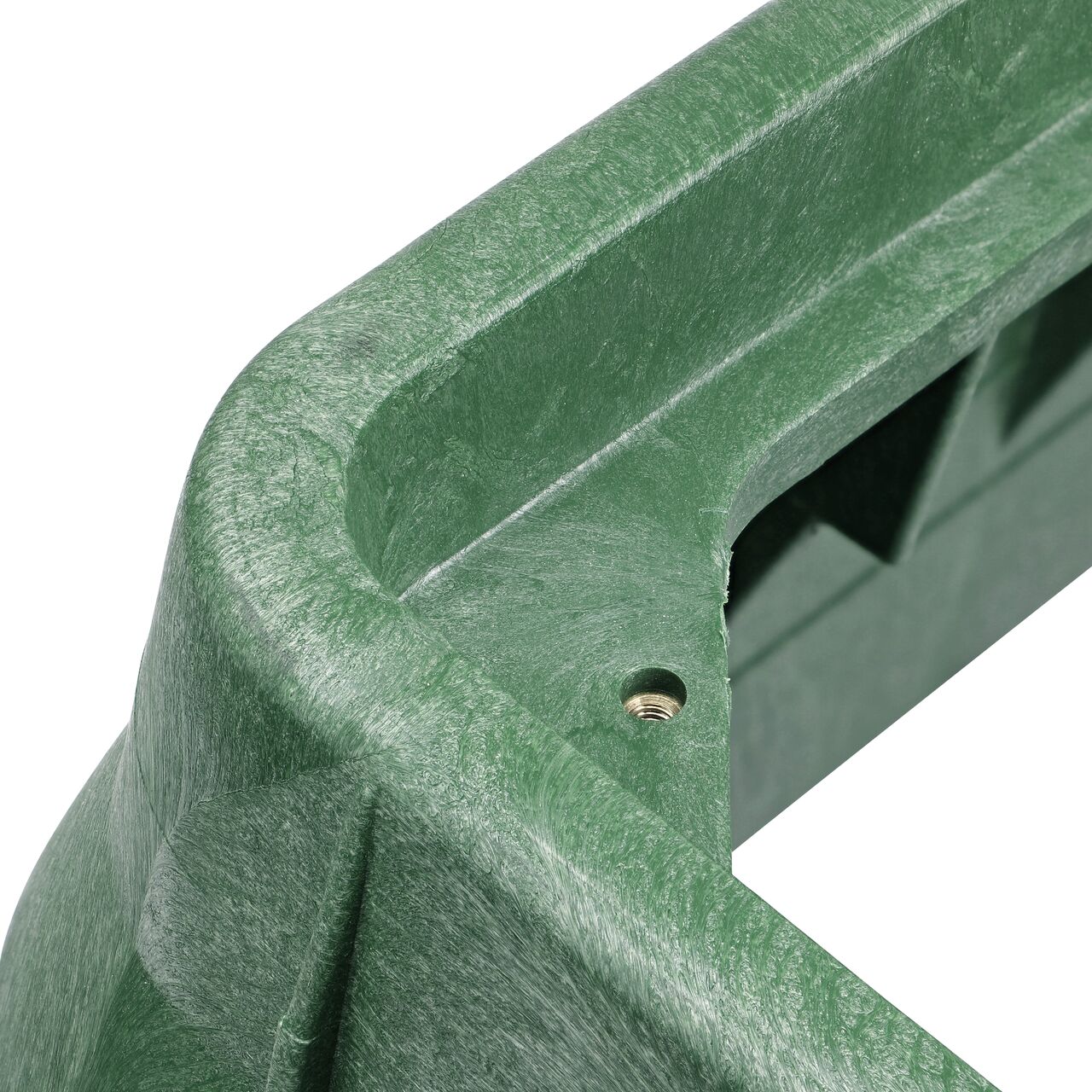 Closeup view of the bolt hole on the Green NDS 13 in. X 24 in. Rectangular Pro-Spec® Series Valve Box (NDS 322B) for securing valve lid or cover to the valve box