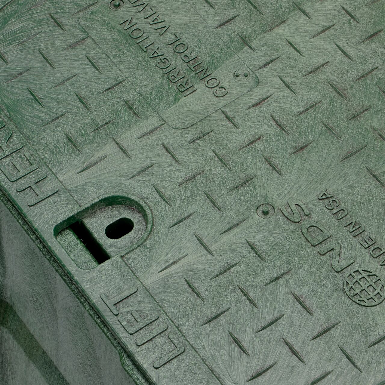 The valve box lid and bolt securely in place on the NDS 13 in. X 20 in. Rectangular Pro-Spec® Series Green Box and Green Irrigation Control Valve Cover (NDS 318BCB) keeping components protected against the elements, foot traffic, lawn care equipment, and potential vandalism while keeping them out of sight