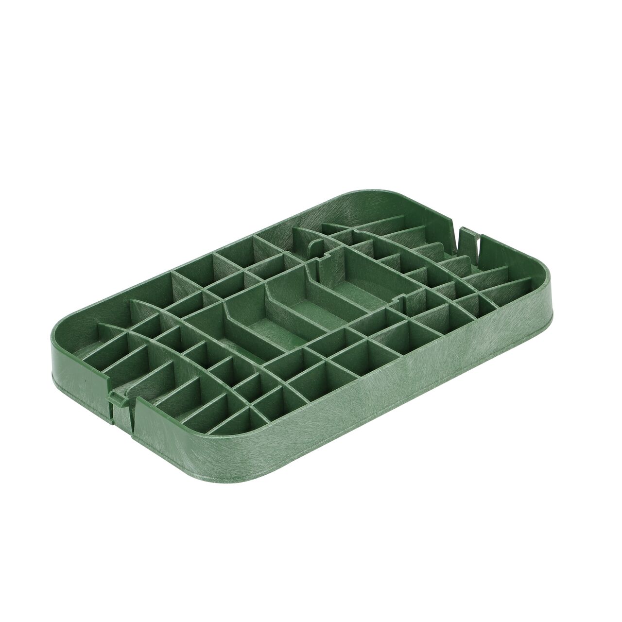 Bottom view of the reinforced ribs on the NDS 14 in. X 19 in. Green Sewer Drop-in cover (NDS D1200-DISGSWRL) that fits the NDS 14 in. X 19 in. Standard Series Meter Box