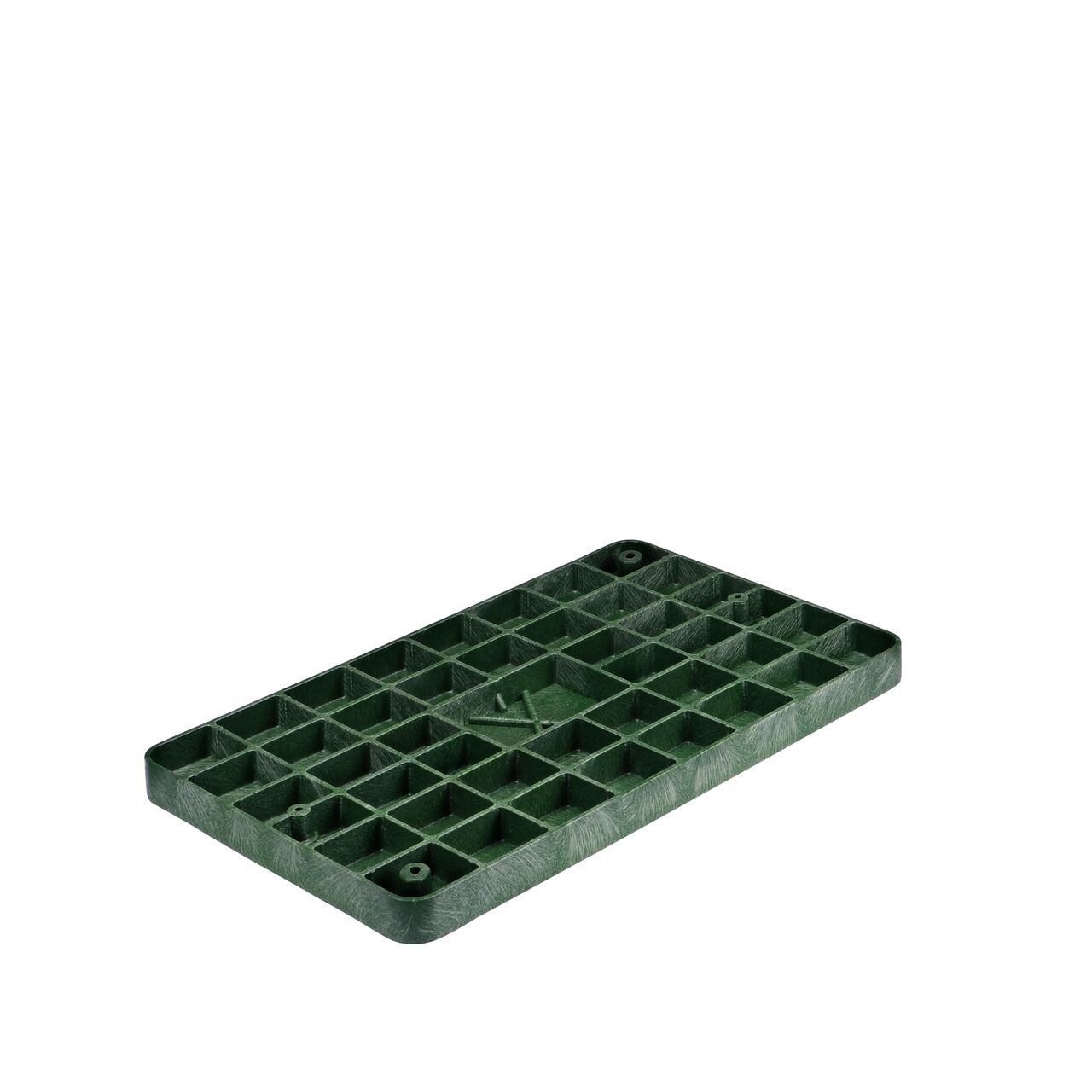 Bottom view of the reinforced ribs on the NDS 17 in. X 30 in. Green Irrigation Control Valve cover (NDS 323CD) that fits the NDS 17 in. X 30 in. Pro-Spec® Series Valve Box