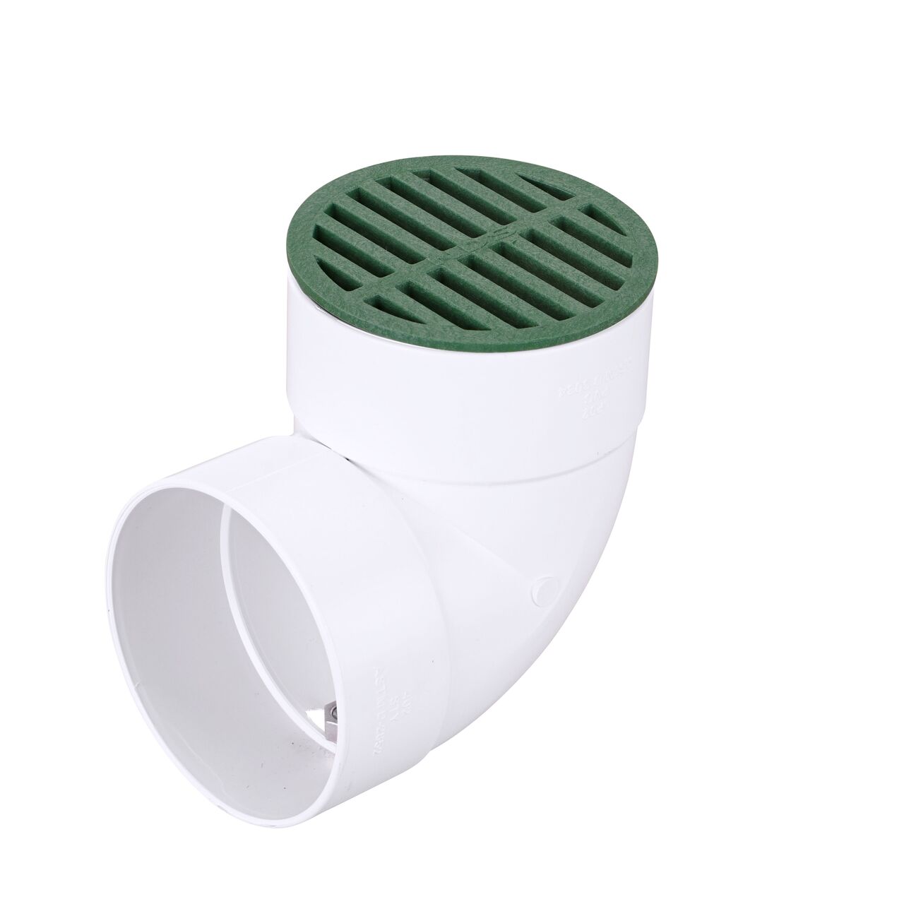 NDS 4 in. Round Grate installed on 4 in. Sewer and Drain Fitting, or Elbow (NDS 13*, NDS 13)