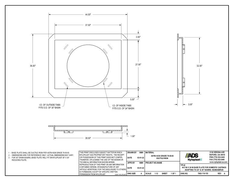 44" x 36" Baseplate for 24" & 30" Drain Basins Nyloplast Detail
