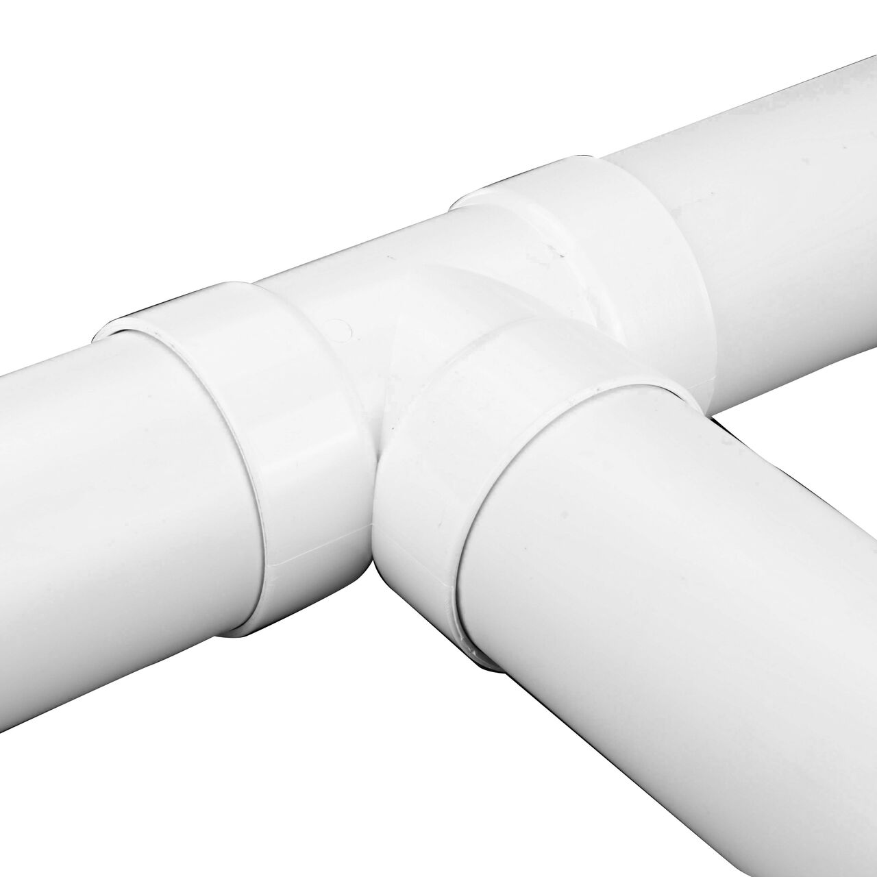 The NDS 4 in. PVC Sewer and Drain Tee (NDS 4P01*, NDS 4P01) with 4 in. S&D pipe attached to all three connection points