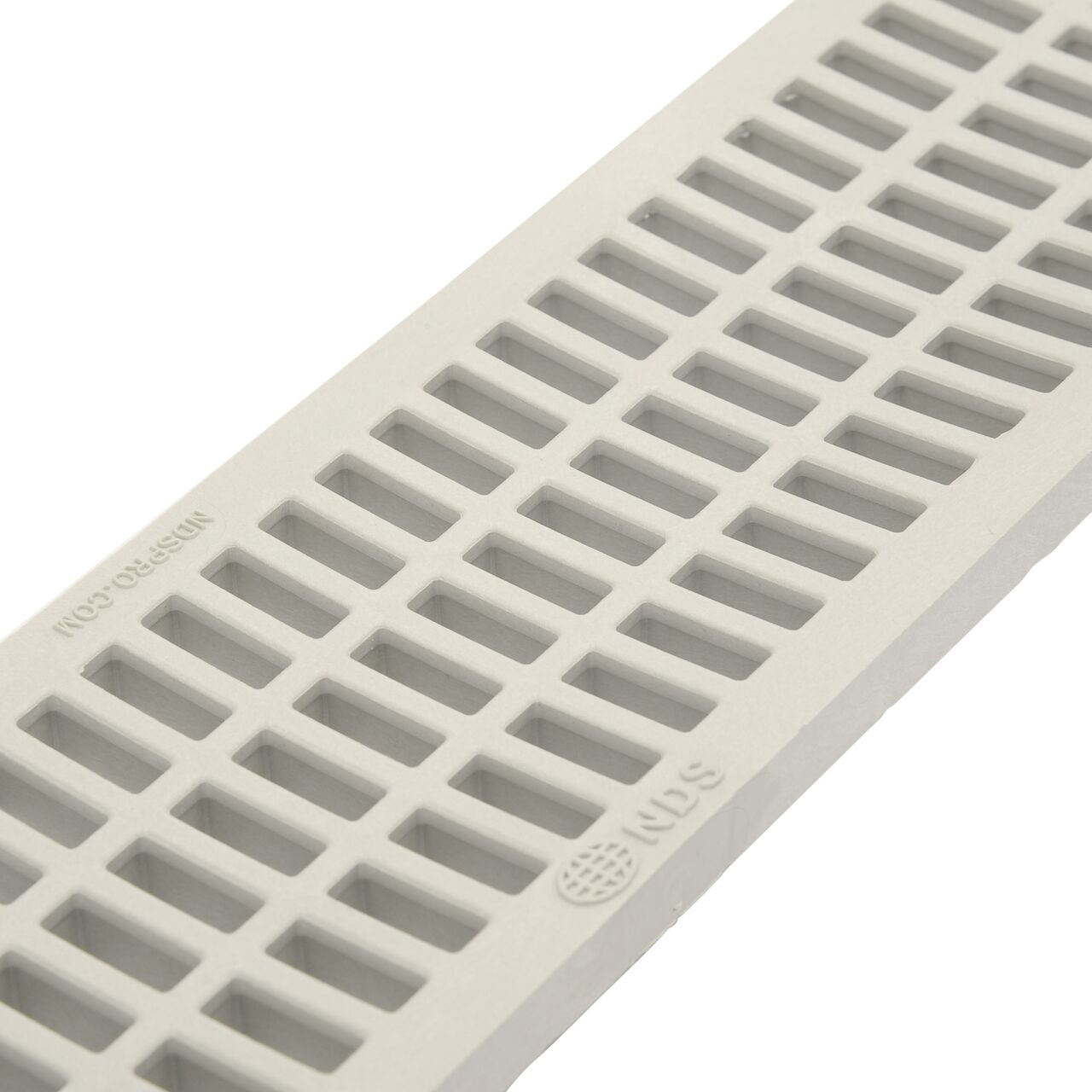 Angled Closeup view of the NDS 3 in. Pro Series Channel Drain Grate openings (NDS 714)