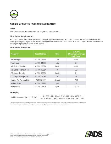 26-27 Septic Fabric Geosynthetic Specification
