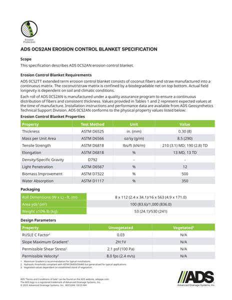 0CS2AN Erosion Control Blanket Geosynthetic Specification