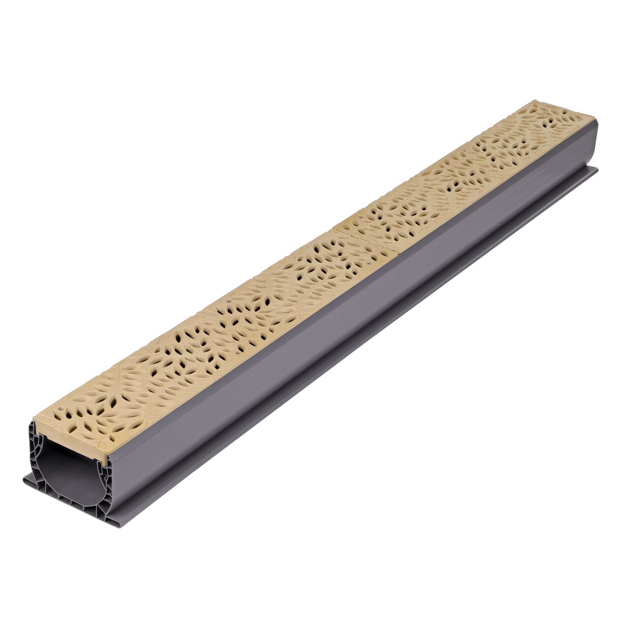 NDS Spee-D® Channel Drain Grate, Decorative Botanical Design in Sand Plastic installed on a Spee-D Channel Drain (NDS 252S, NDS 400)