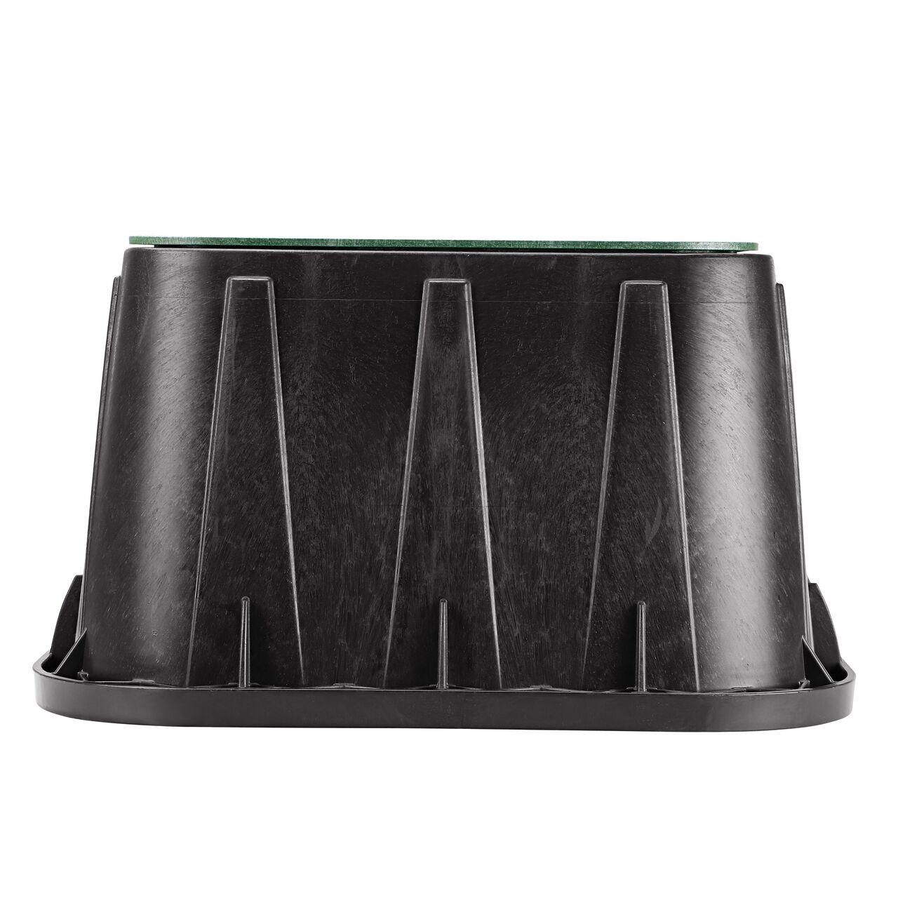 Side view of the longer length side of the NDS 14 in. X 19 in. Rectangular Pro-Spec® Series Valve Box  & Telecom Cover (NDS 313BCBT) which is engineered for superior strength with structural reinforcing ribs
