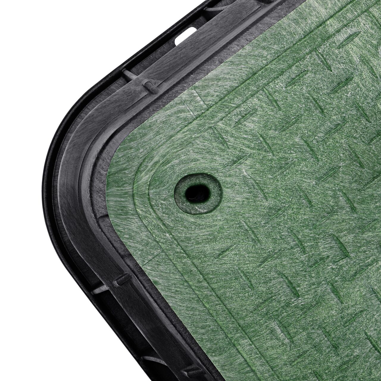Closeup view of the inside reinforced edges on the NDS 17 in. X 30 in. Rectangular Pro-Spec® Series Valve Box and Cover (NDS 326BCB-BG)