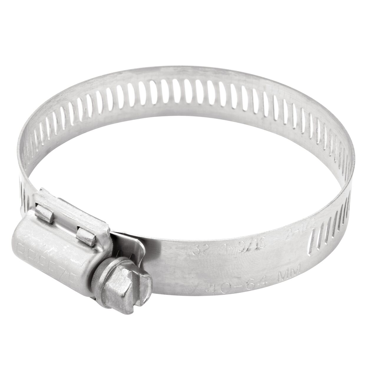 The NDS SAE 32 Worm Drive Hose Clamp with Aero Seal 1/2 in. band width (NDS 64032H) has a heavy duty 4-piece Quadra-Lock design to provide strength and stability; includes underside plate for added strength