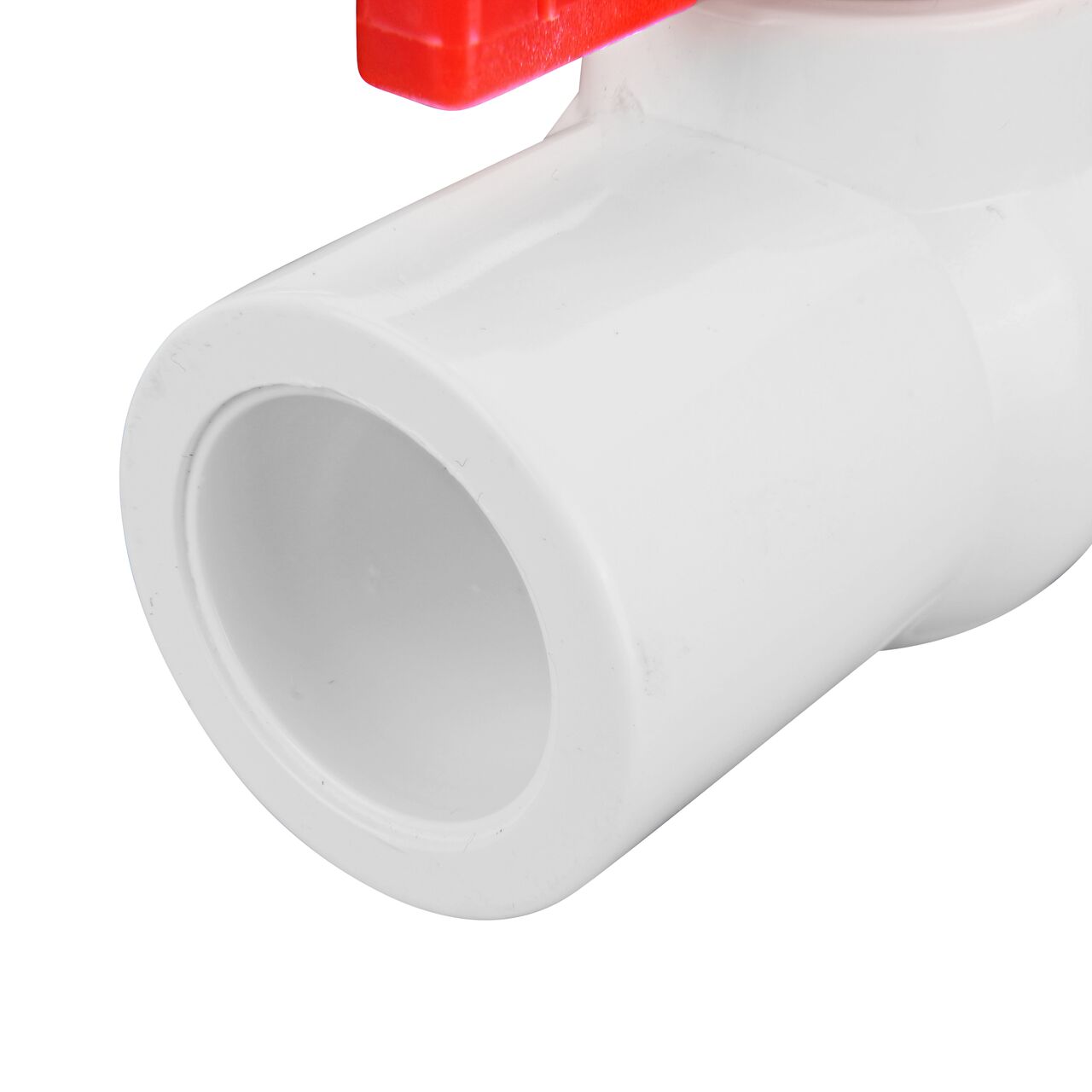 Closeup of the NDS CTS Ball Valve showing the stem that is made of durable PVC material (NDS E1310-05)