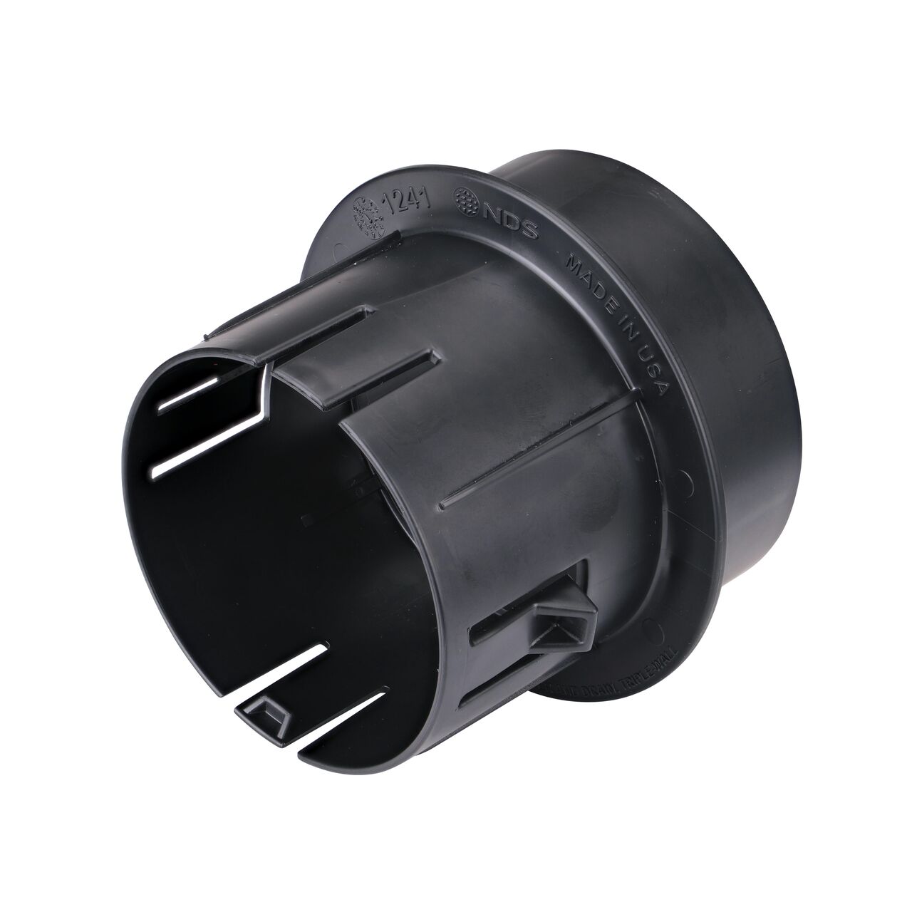 Fitting Adapter for NDS Pop-Up Drainage Emitter elbow (NDS 1241) connects elbow to the 3 in. & 4 in. Single-Wall Corrugated Drain Pipe