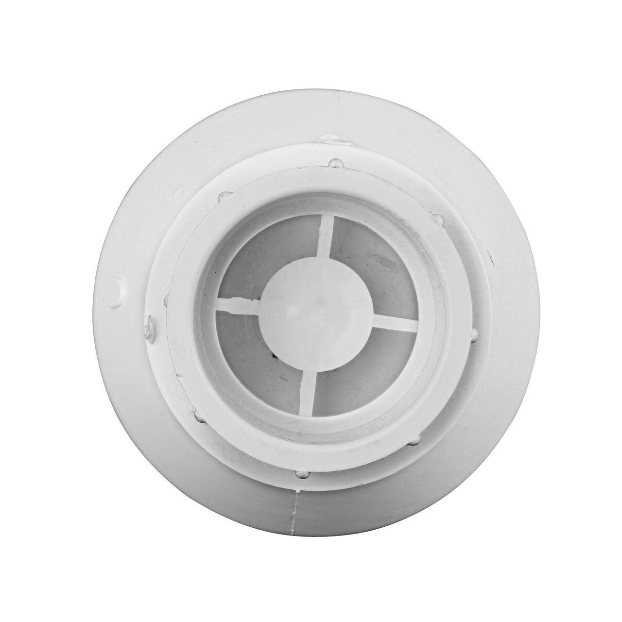Straight on view of the inside on the outlet end of the NDS 2-1/2 in. IPS Slip Spring Check Valve (NDS 1012-25, NDS 1015-25) showing the flapper