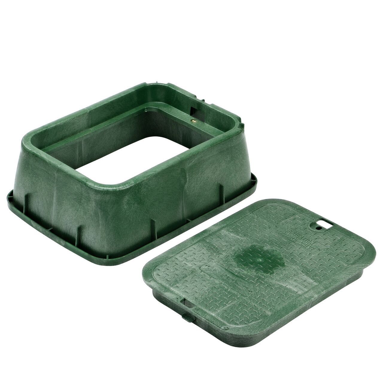 Unassembled view of the NDS Green 14 in. X 19 in. Rectangular Valve Box Extension and Cover (NDS 116TBC)