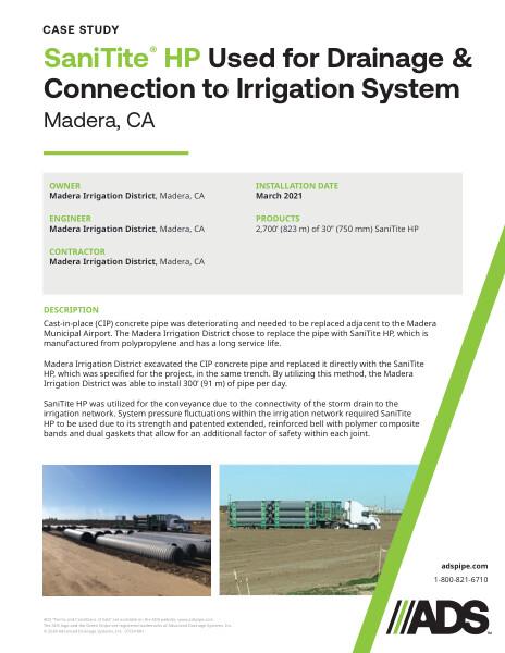 SaniTite HP Used for Drainage & Connection to Irrigation System (Madrea, CA) Case Study