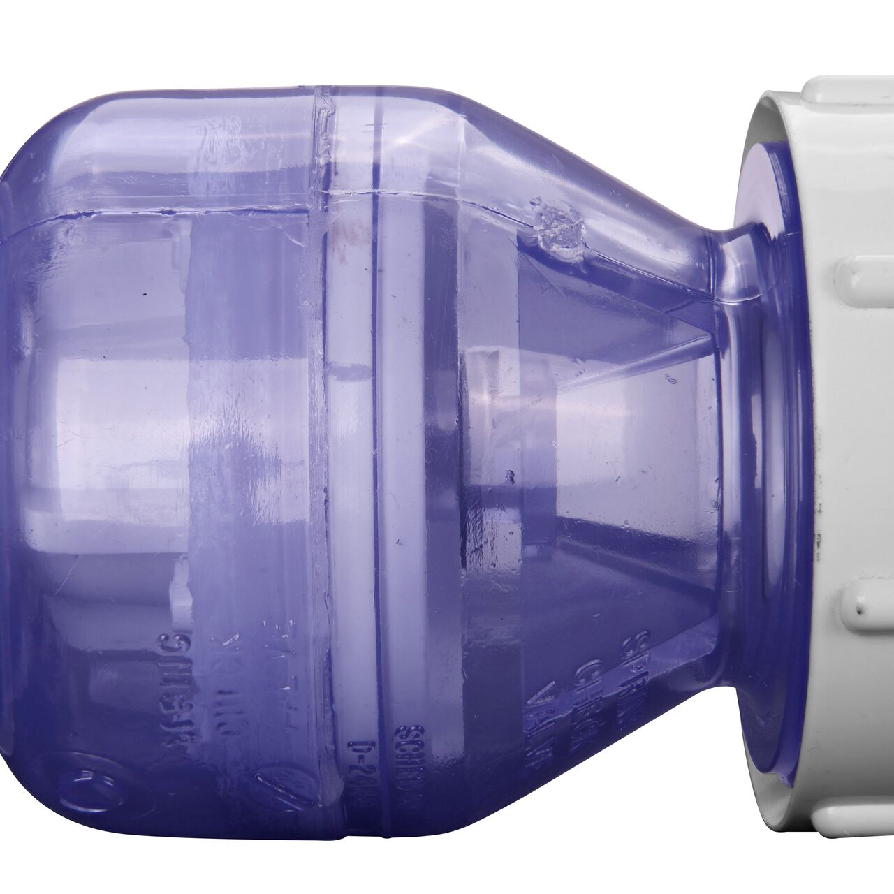 Closeup of the inside spring and flapper on the NDS Clear 1-1/2 in. slip end by slip end with 1/2 lb. spring PVC True Union Spring Check Valve (NDS 1700C15)