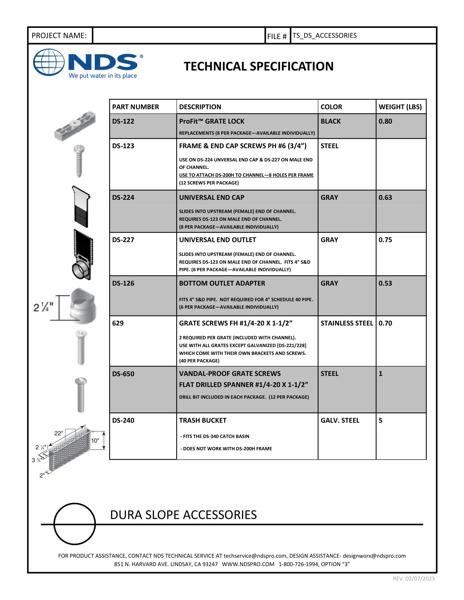 NDS Dura Slope® Channel Drain System Accessories Tech Spec