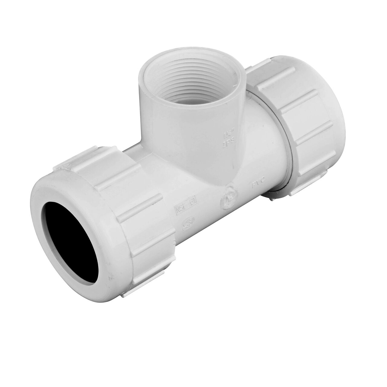 The NDS 1-1/4 in. IPS UC X FPT Compression Tee forms a "T" intersection from one pipeline and create a lateral branch in your flow system (NDS CPT-1250-T)