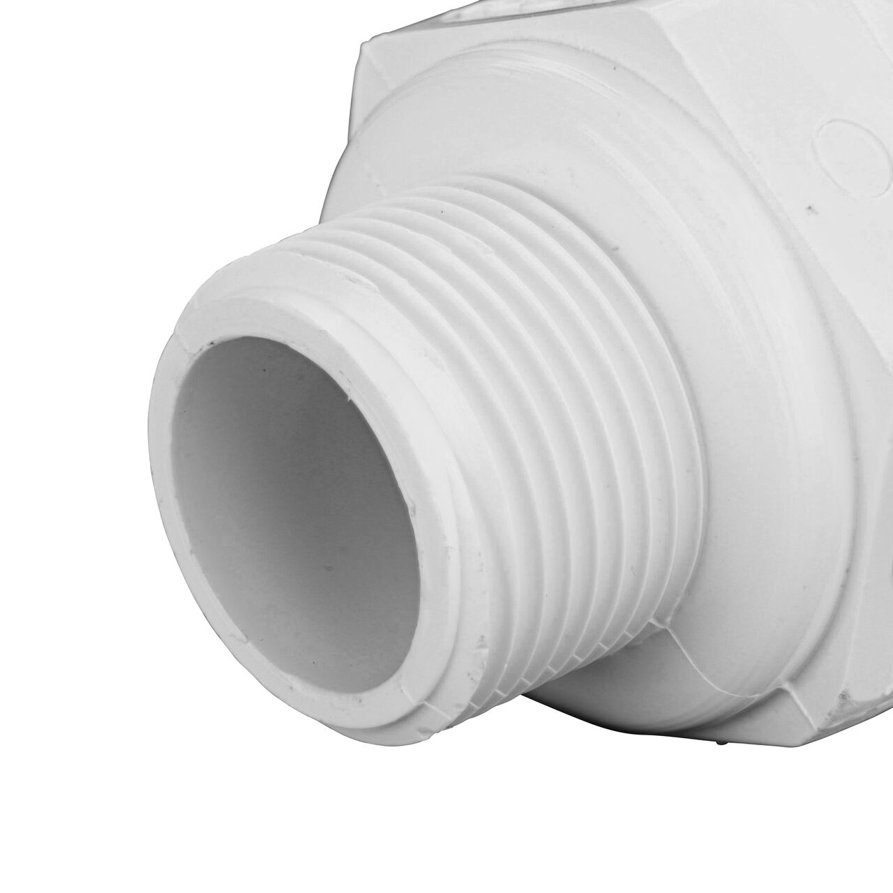 Closeup of the Threaded IPS MPT connection end on the NDS 3/4 in. Flo Lock Gripper Adapter (NDS 135-07)