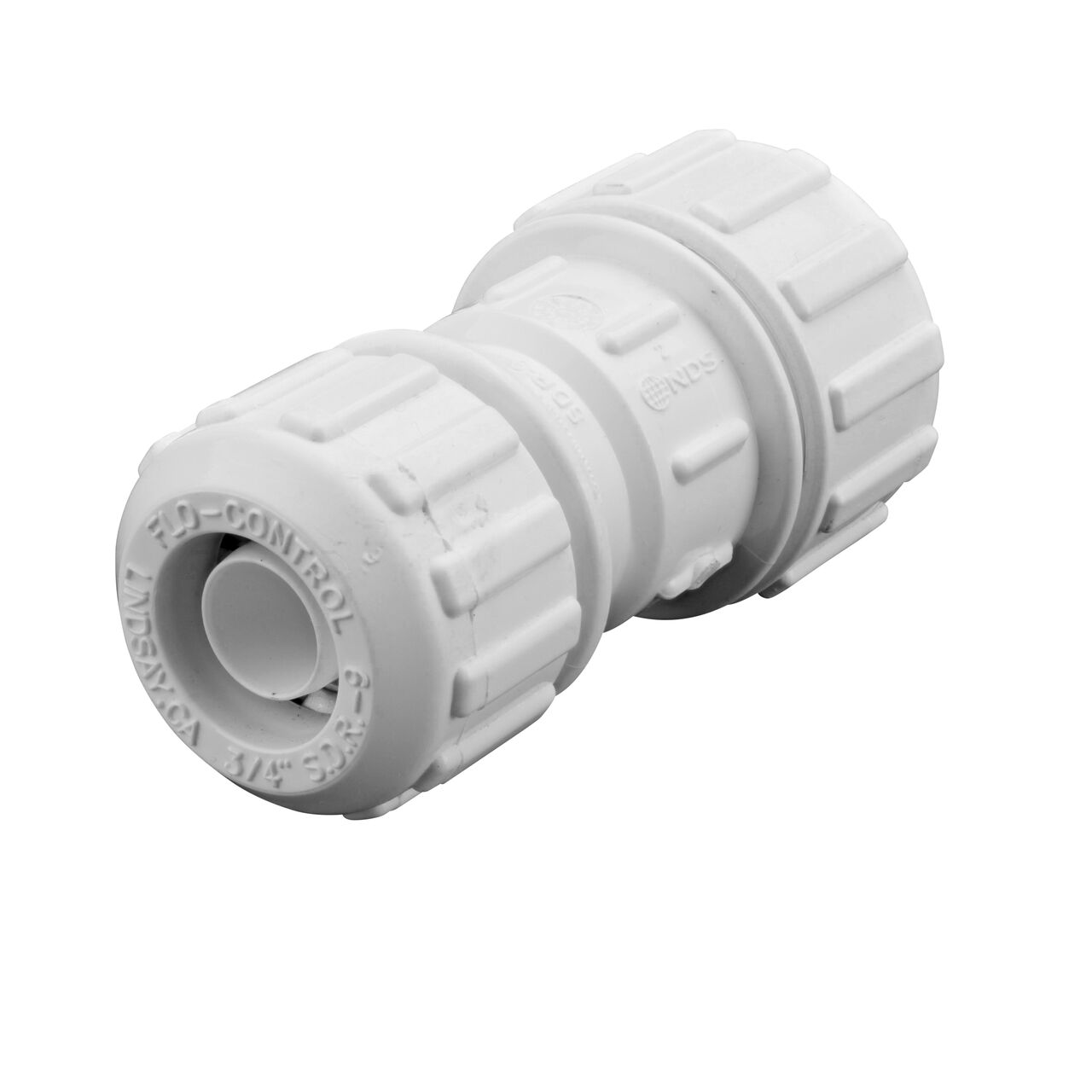 The NDS 1 in. X 3/4 in. Flo Lock Reducer Gripper Coupling has two compression ends that connect to SDR-9 CTS pipe (NDS 710-17-9)