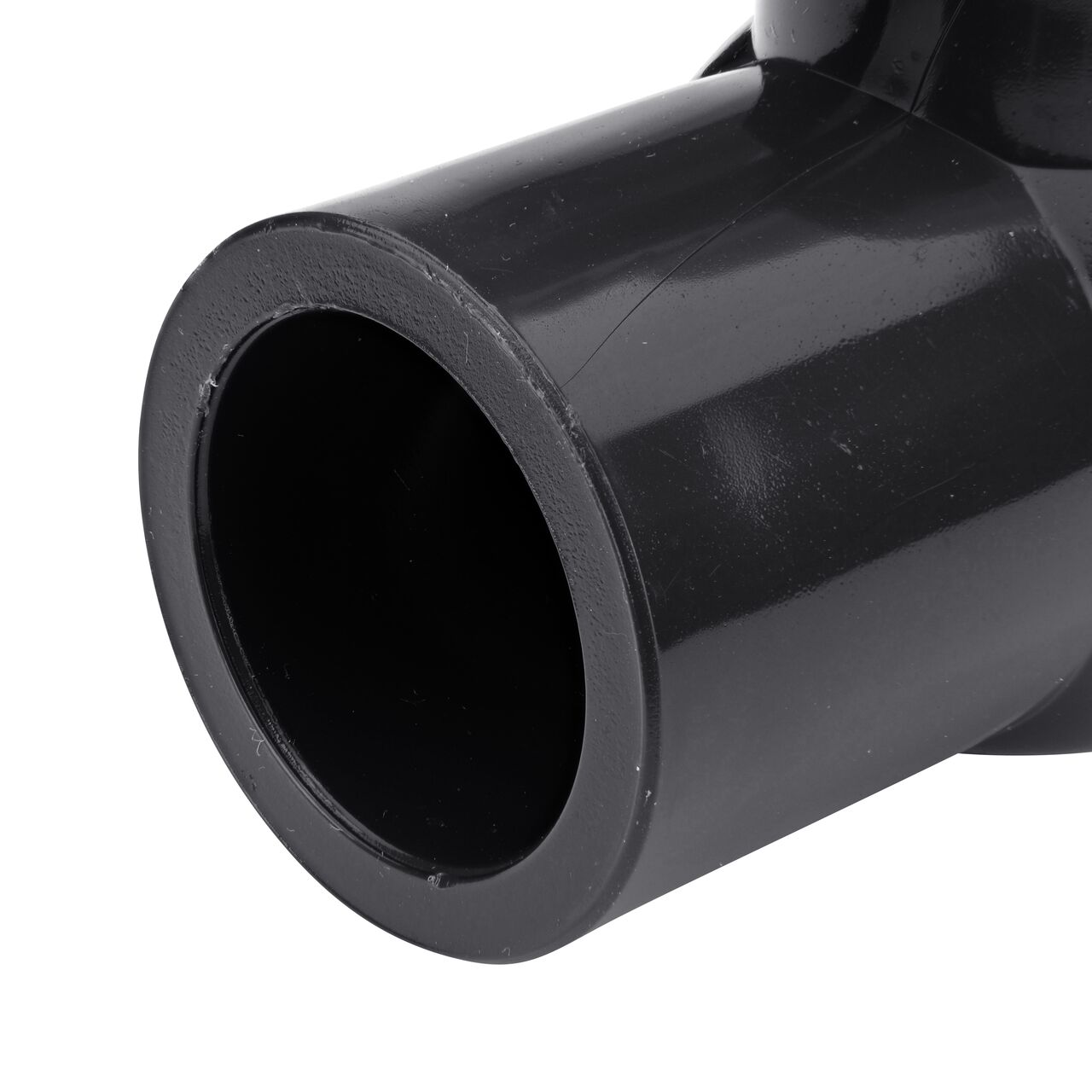Closeup of the NDS IPS Ball Valve showing the stem that is made of durable PVC material (NDS E1610-07)