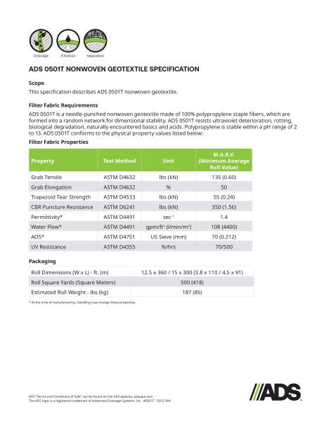 0501T Nonwoven Geosynthetic Specification