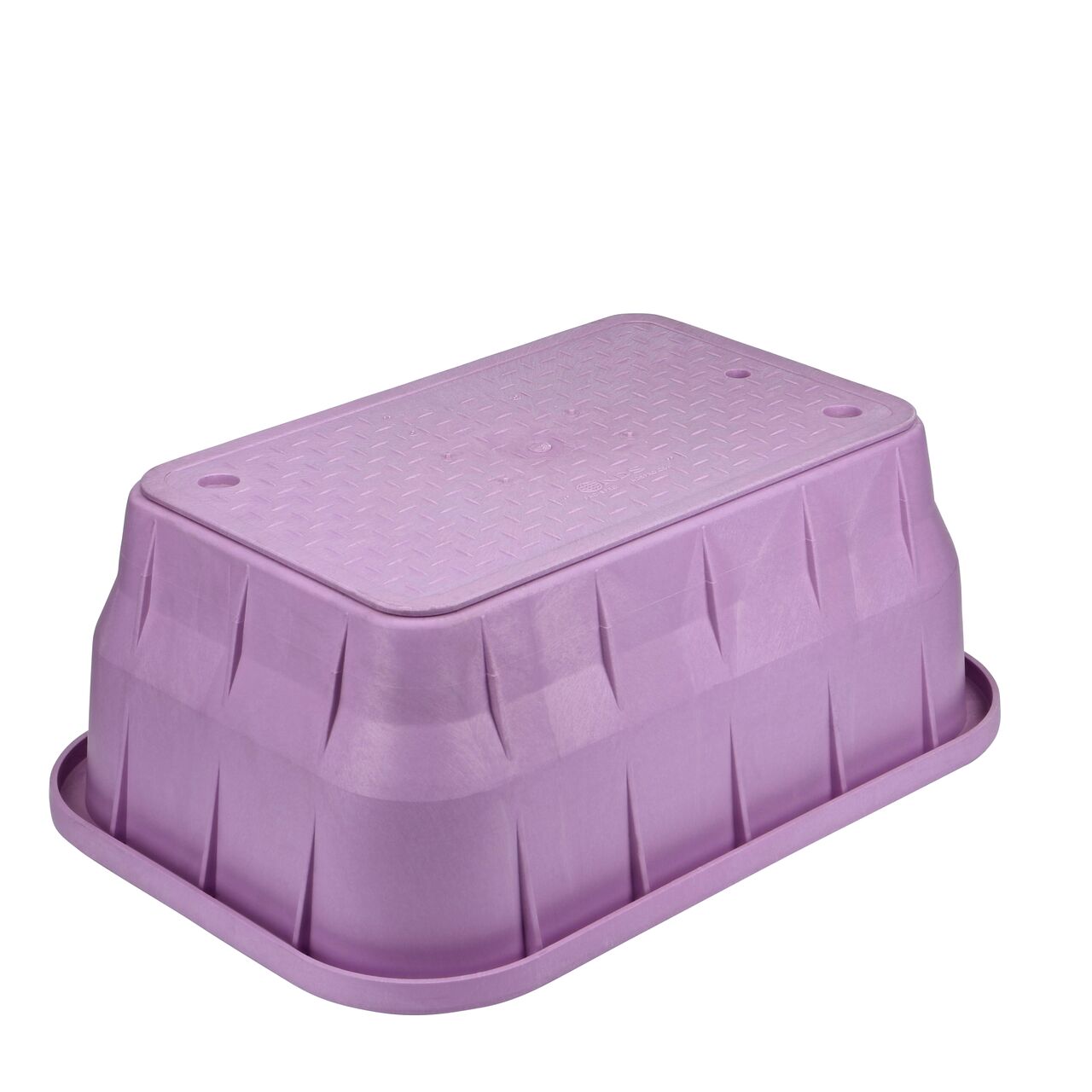 The NDS 13 in. X 24 in. Rectangular Pro-Spec® Series Valve Box and Cover with bolt is a 12 in. high Purple Box and Purple Cover with Reclaimed Water markings on the cover (NDS 322PBCBR) and protects underground irrigation and sprinkler system components and keeps them out of sight
