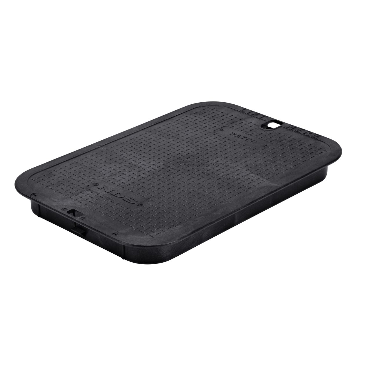 This NDS 13 X 20 in. Rectangular Standard Series Jumbo Valve Box Cover is a Black Cover with Water markings on the lid (NDS 117CW) and fits NDS standard series 13 X 20 in. valve boxes