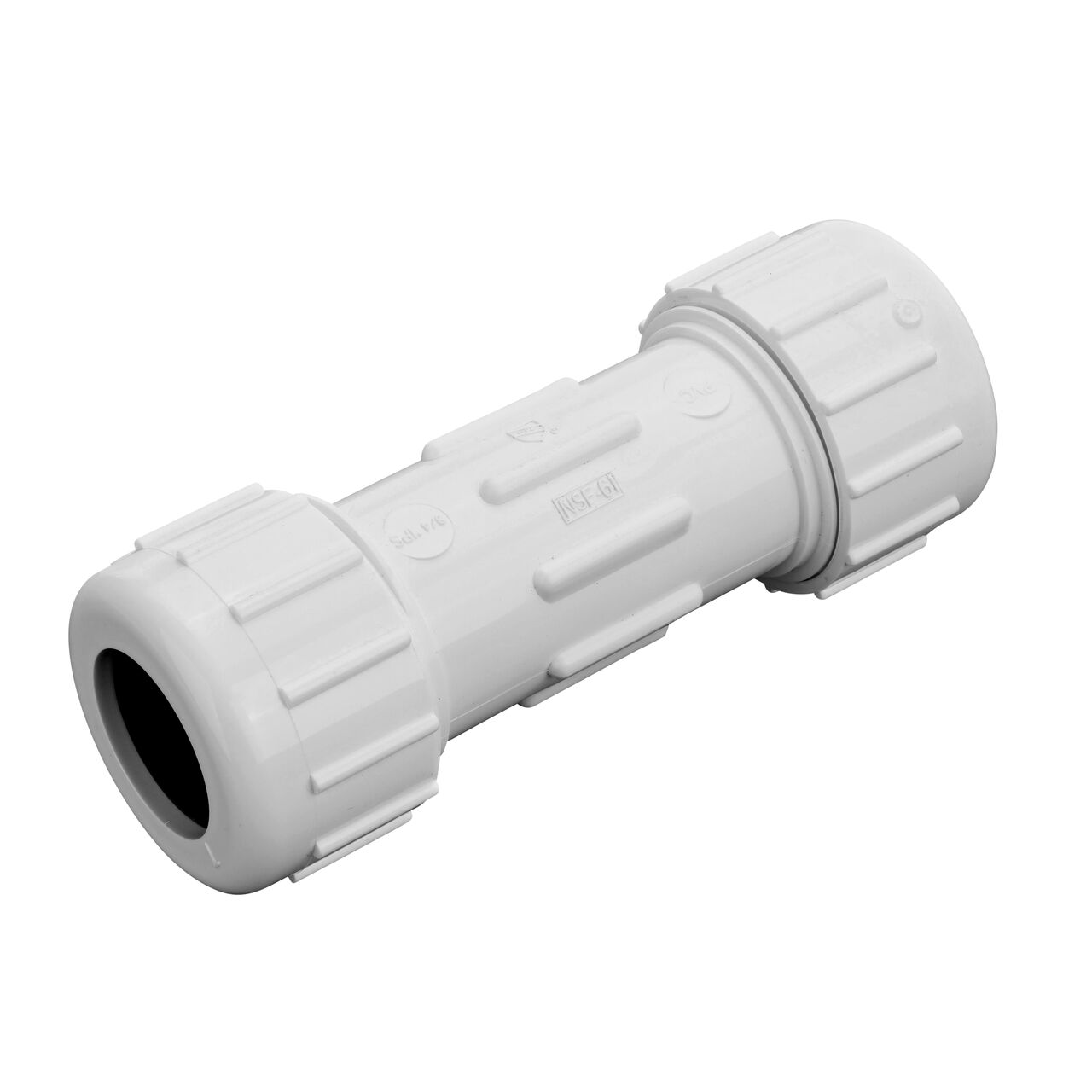 The NDS 3/4 in. IPS UC Compression Coupling forms a corrosion-free connection between two pipes to direct flow one-way through the system (NDS CPC-0750)