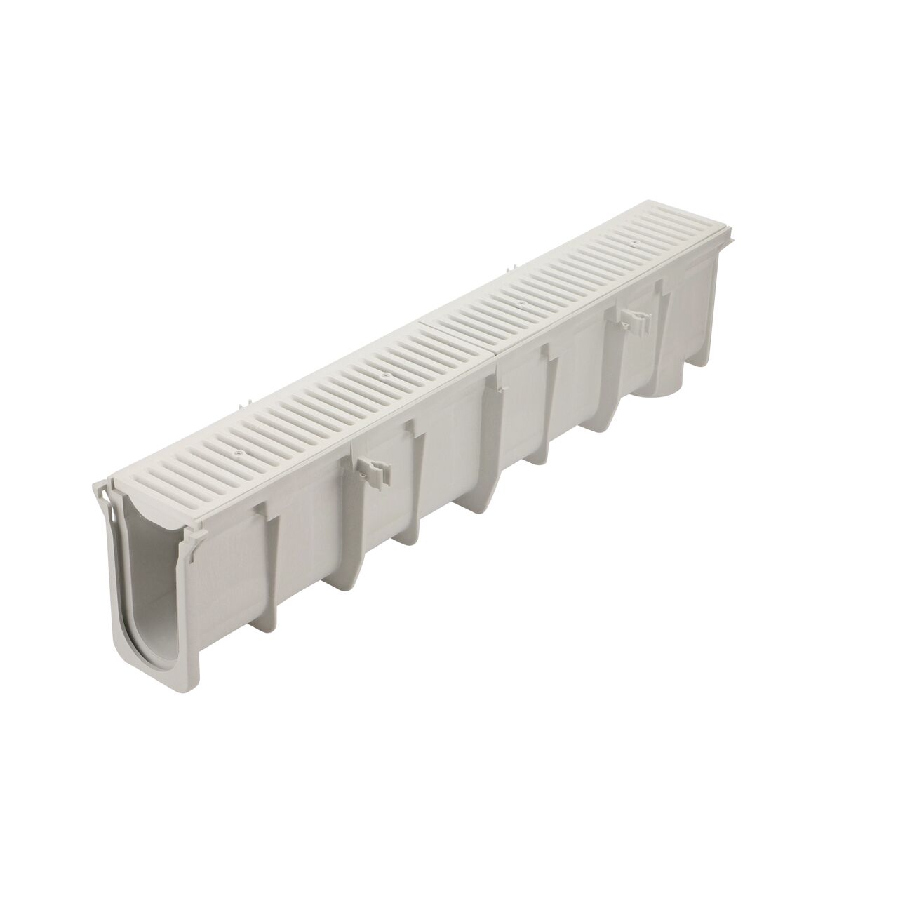 The NDS 9.04 in. to 9.37 in. Deep Dura Slope Channel (NDS DS-106) with two Standard Duraslope Light Gray Grate installed (NDS 661LG)