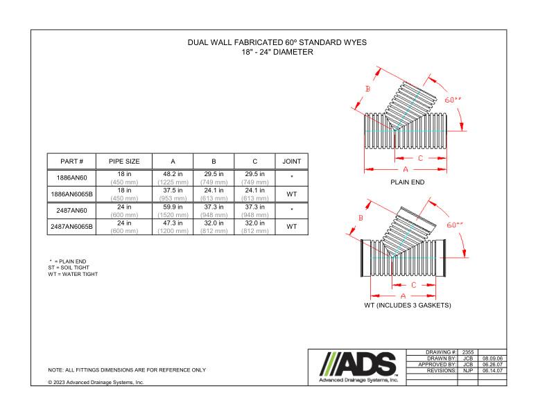 18" -24" Fabricated 60 Degree Wyes (HDPE Dual Wall Fabricated Wyes Fittings)