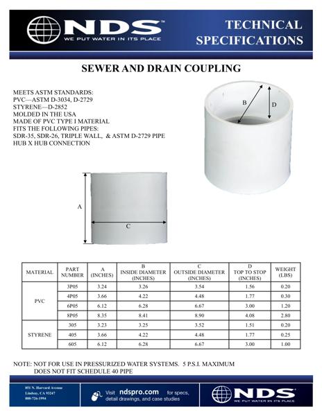 NDS S&D Coupling Hub x Hub Tech Spec