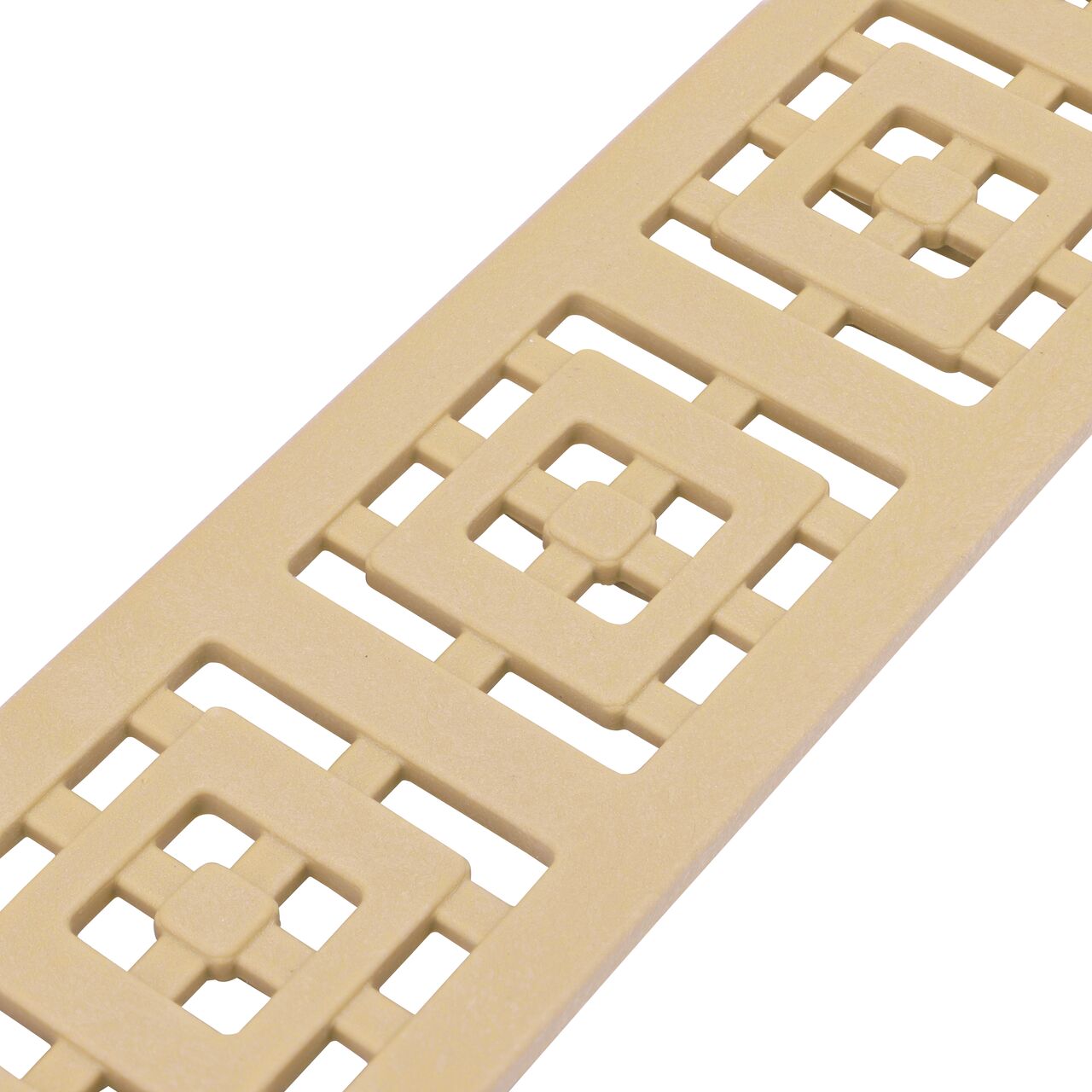 Angled view of the Slim Channel™ Sand Decorative Square Design Drain Grate (NDS 9252)