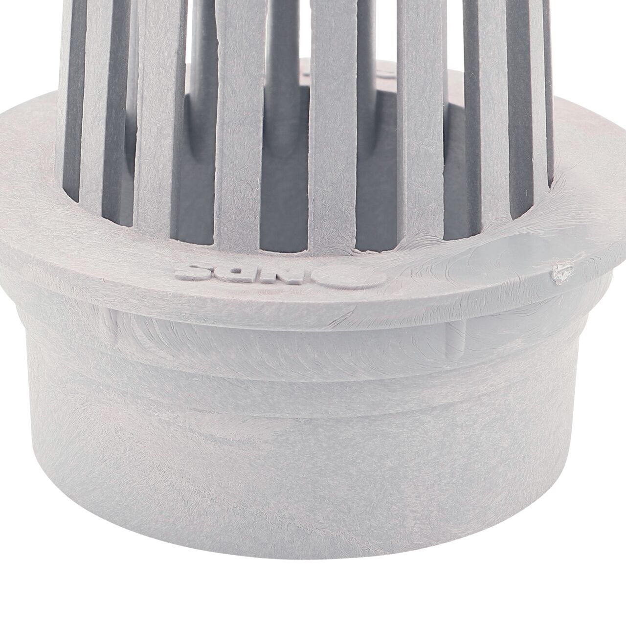 Closeup of the bottom of the NDS Gray Plastic 3 in. Atrum Grate (NDS 72)