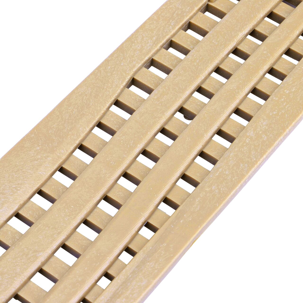 Closeup angled view of the Decorative Wave Sand Plastic Mini Channel™ Drain Grate (NDS 555S)