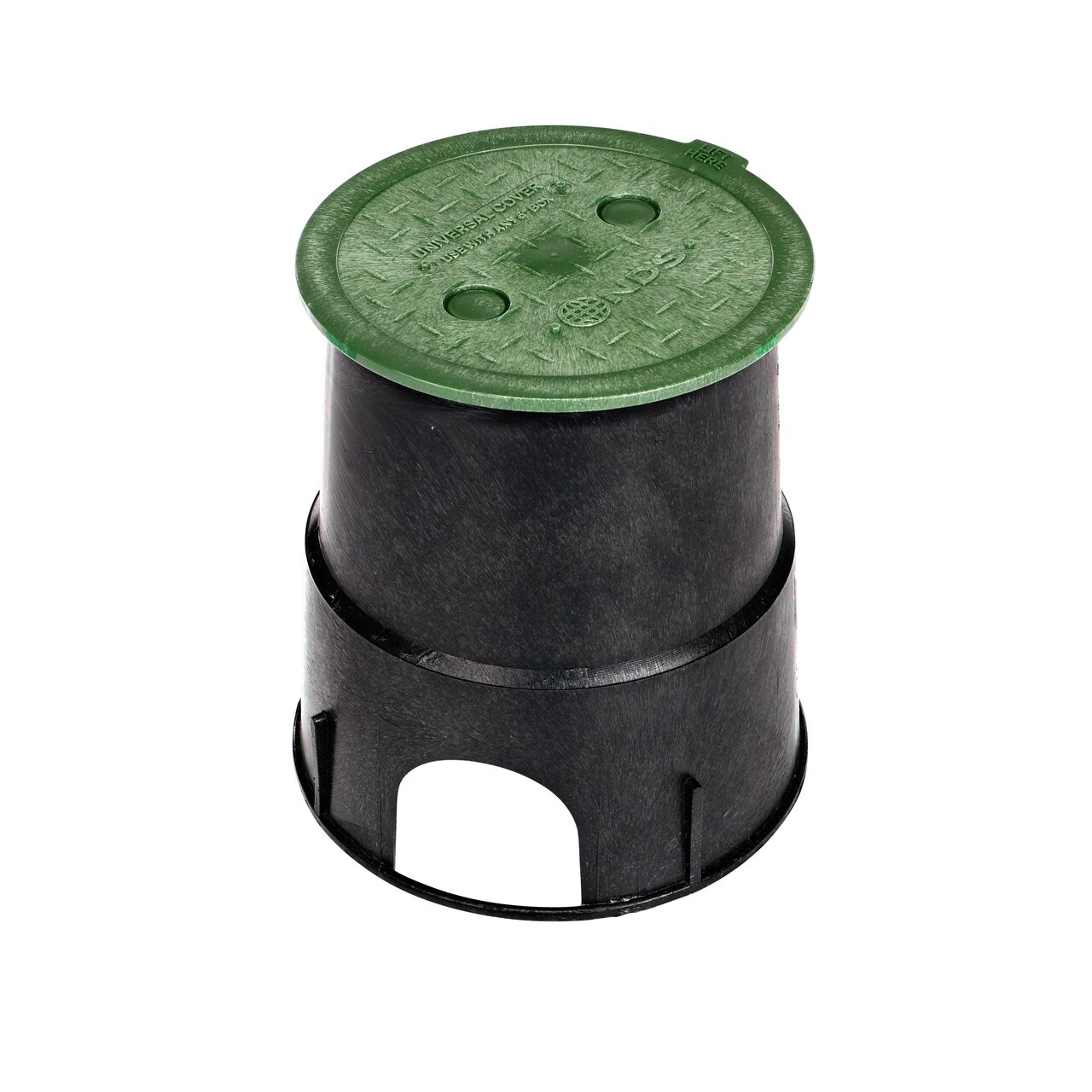 View of entire 6 in. Round SureFit Universal Valve Box Lid (NDS 6RND-UC) installed on the Carson Valve Box