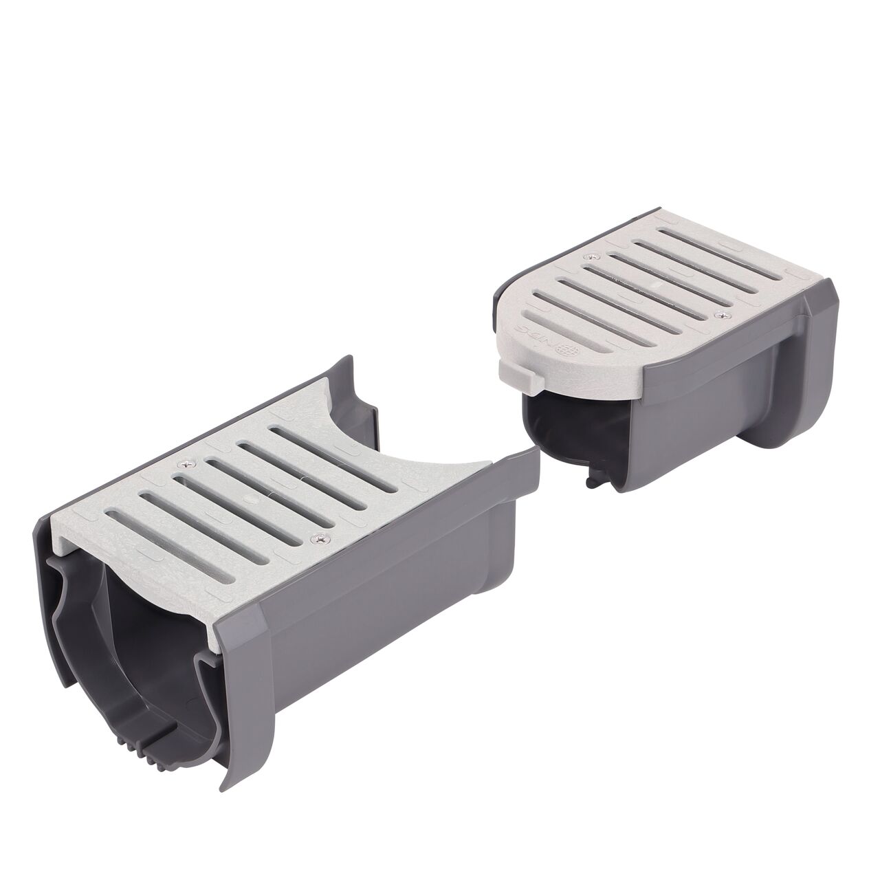The start piece connects to a straight spee-D channel drain, then connects to middle sections to form the curve desired, and the end piece completes the turn on the Spee-D® Contour™ Channel Drain Start & End Kit (NDS 400-ACSE-WH)