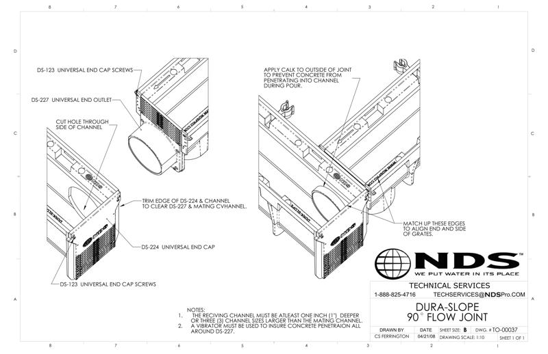 NDS Dura Slope® Channel Drains 90 Degree Intersection Installation Detail