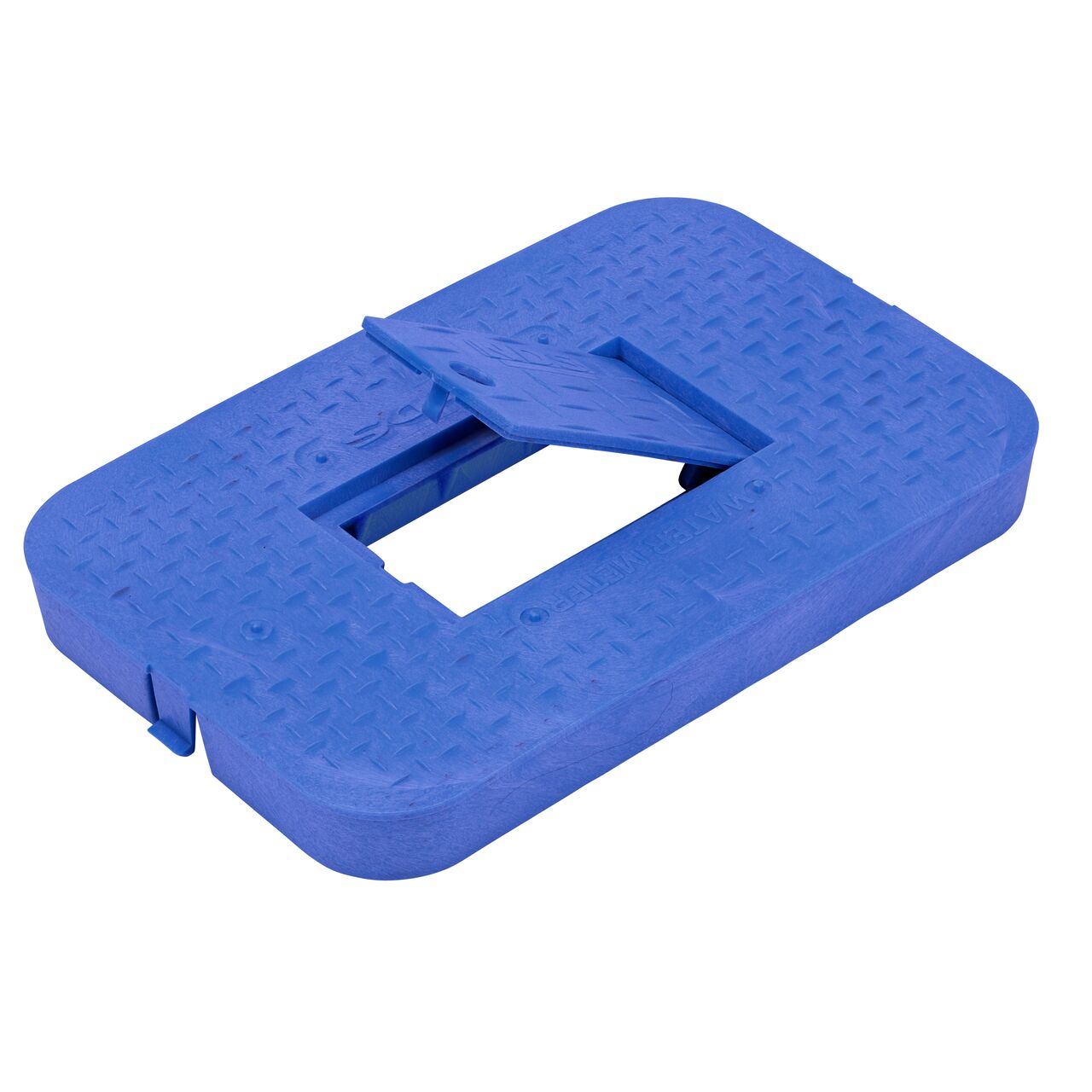 The Plastic reader door lifts up for easy access on the NDS 14 in. X 19 in. Blue Water Meter Drop-In cover (NDS D1200-DIBLRDL) that fits the NDS 14 in. X 19 in. Standard Series Meter Box