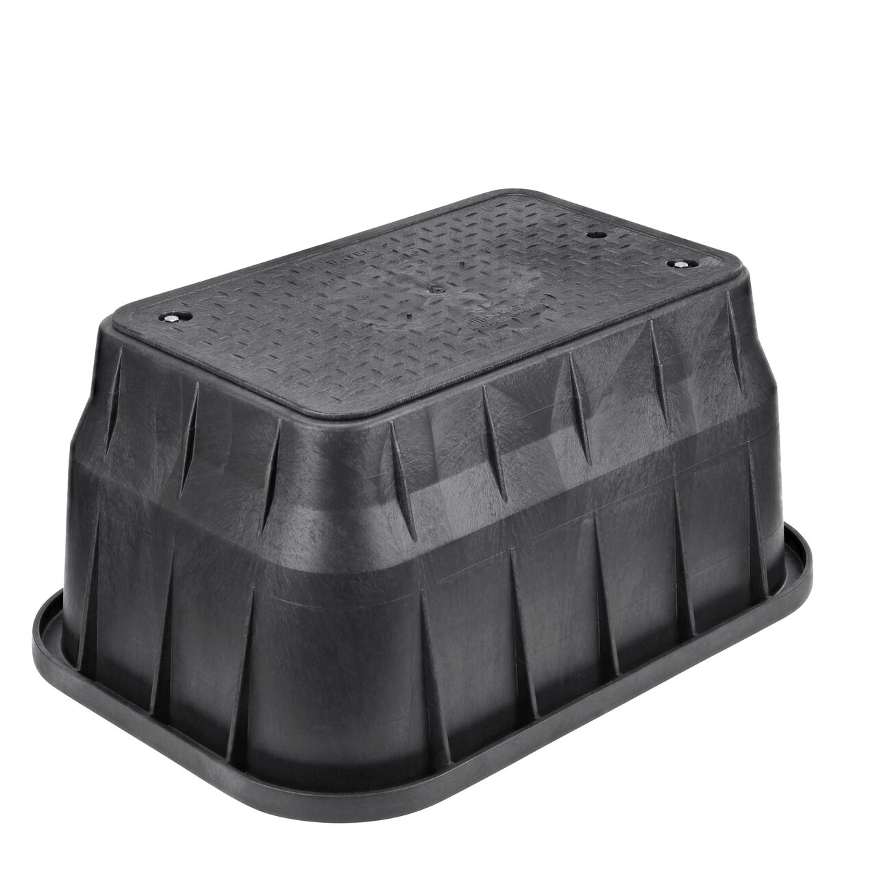 The NDS 13 in. x 24 in. Rectangular Pro-Spec® Series Valve Box and Cover with bolt is a 15 in. high Black Box and Black Cover with Irrigation Control Valve markings on the overlapping lid (NDS 325BCBBLK) and protects underground irrigation and sprinkler system components and keeps them out of sight